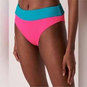 Le Vie En Rose Aqua | Blue & Pink High Waisted Ribbed Bikini Bottoms
